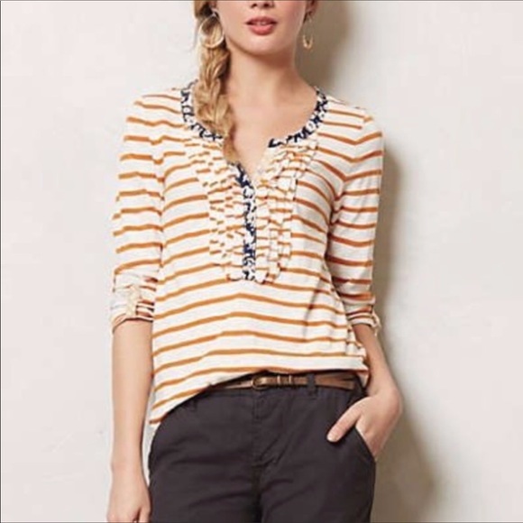 Anthropologie Tops - Anthropologie 3/4 sleeve shirt size x small cream